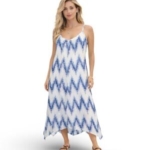 American Eagle Blue PInk White Ikat Boho Midi Dress Size Small  Chevron